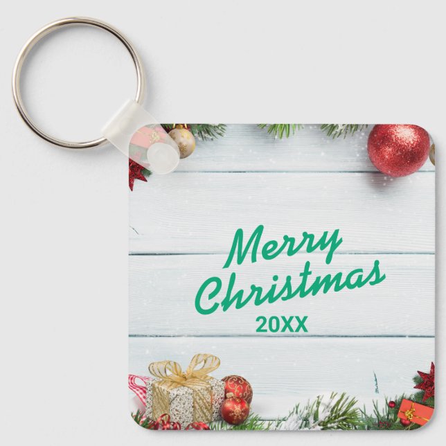 Custom Christmas Square Metal Keychain Schlüsselanhänger (Vorderseite)