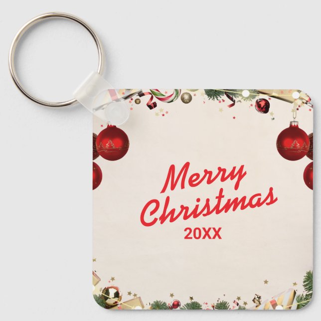 Custom Christmas Square Metal Keychain Schlüsselanhänger (Vorderseite)