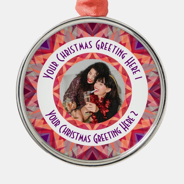 Custom Christmas Star Jolly Red Fun Lila Foto Ornament Aus Metall (Vorne)