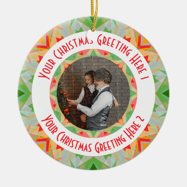 Custom Christmas Star Merry Green Foto Gruß Keramik Ornament (Vorne)