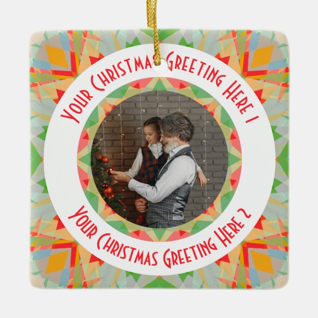 Custom Christmas Star Merry Green Foto Gruß Keramikornament (Vorderseite)