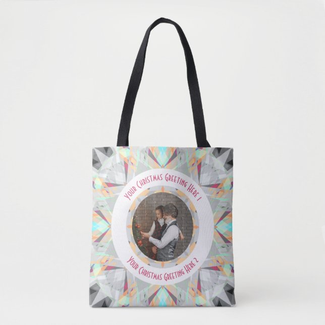 Custom Christmas Star Winter Grau Foto Gruß Tasche (Vorderseite)