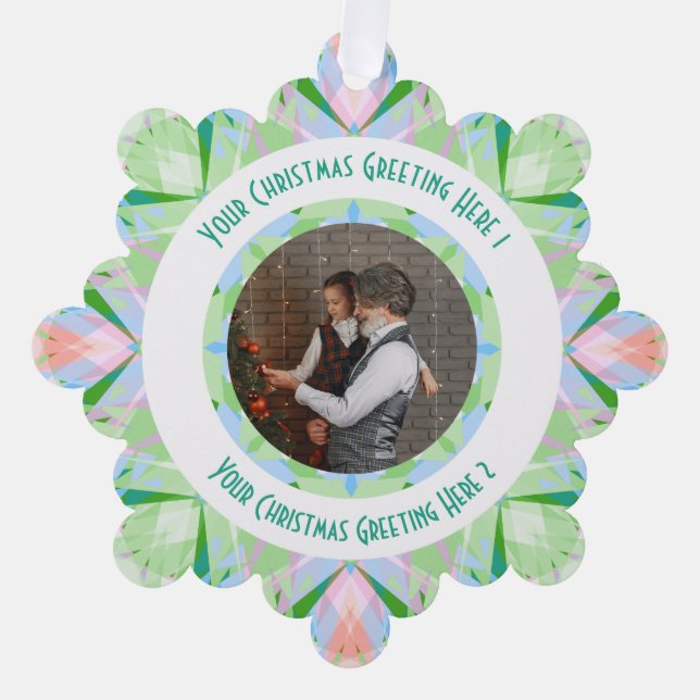 Custom Christmas Star Winter Green Foto Gruß Ornament Karte (Vorderseite)