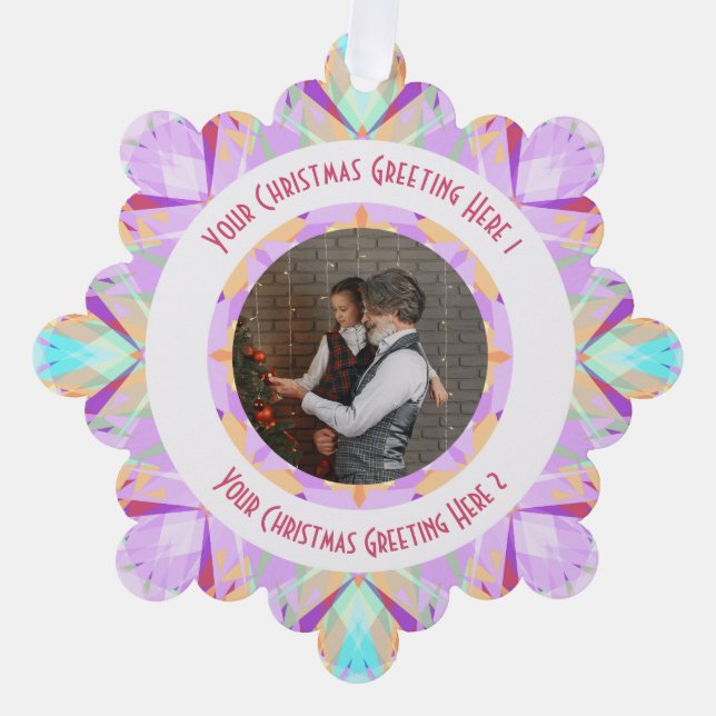 Custom Christmas Star Winter Lila Foto Gruß Ornament Karte (Vorderseite)
