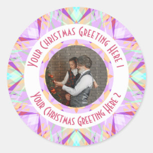 Custom Christmas Star Winter Lila Foto Gruß Runder Aufkleber