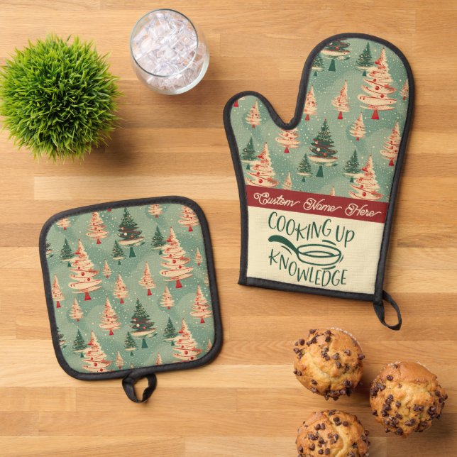 Custom Christmas Teacher Geschenk Ofenhandschuh & Topflappen-Set (Oben Unten)