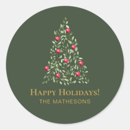 Custom Christmas Tree grün Rot elegante Familie Runder Aufkleber