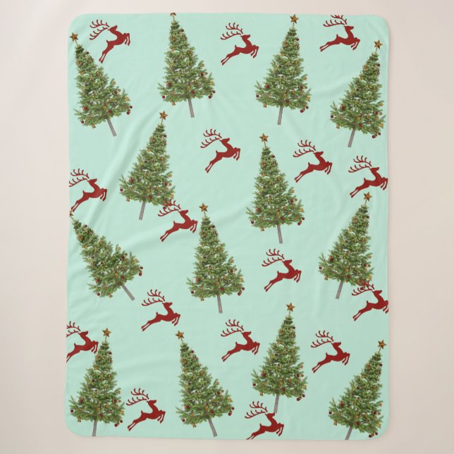 Custom Christmas Tree & Reindeer Cosy Holiday Gesc Sherpadecke (Vorderseite)