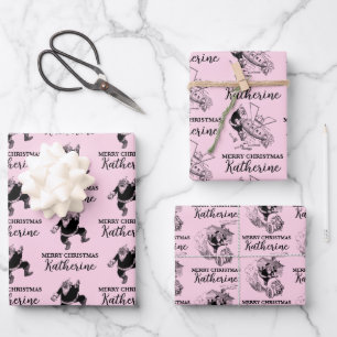 Custom Christmas Vintag Funny Santa Pink Geschenkpapier Set