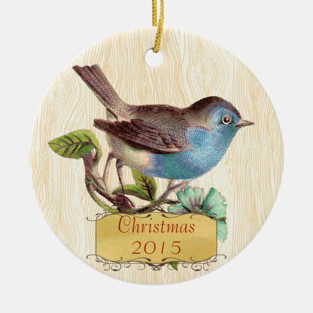 Custom Christmas Vintage Bluebird Keramik Ornament (Vorne)