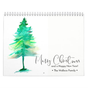 Custom Christmas Watercolor Pine Persönliche Fotos Kalender