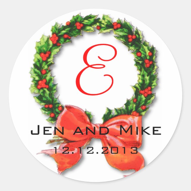 Custom Christmas Wedding Monogram E Aufkleber (Vorderseite)