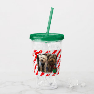 Custom Christmas Weihnachtsmannmütze Pet Zwei Foto Acryltrinkbecher