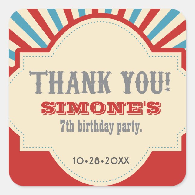 Custom, Circus Themed Party geben Sticker (Vorderseite)