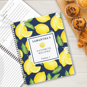 Custom Citrus Lemon Botanical Pattern Navy Blau Notizbuch