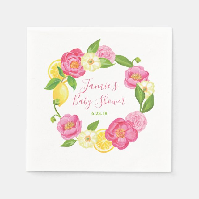 Custom Citrus Lemon Floral Rose Baby Dusche Party Serviette (Vorderseite)