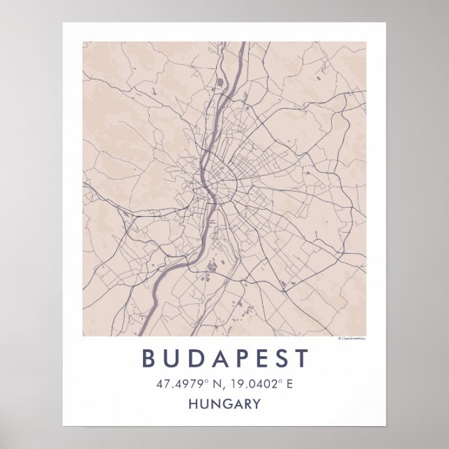 Custom City Map Budapest Hungary Wall Art Poster (Vorne)