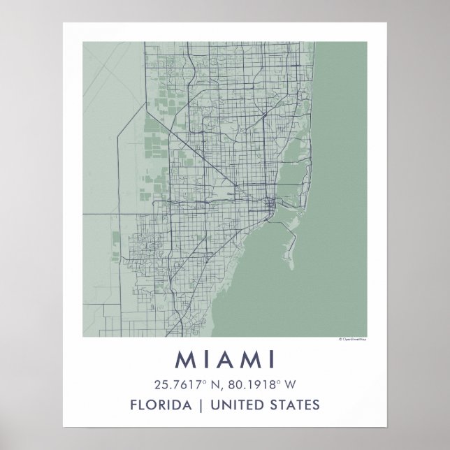 Custom City Map Miami Florida Wall Art Poster (Vorne)