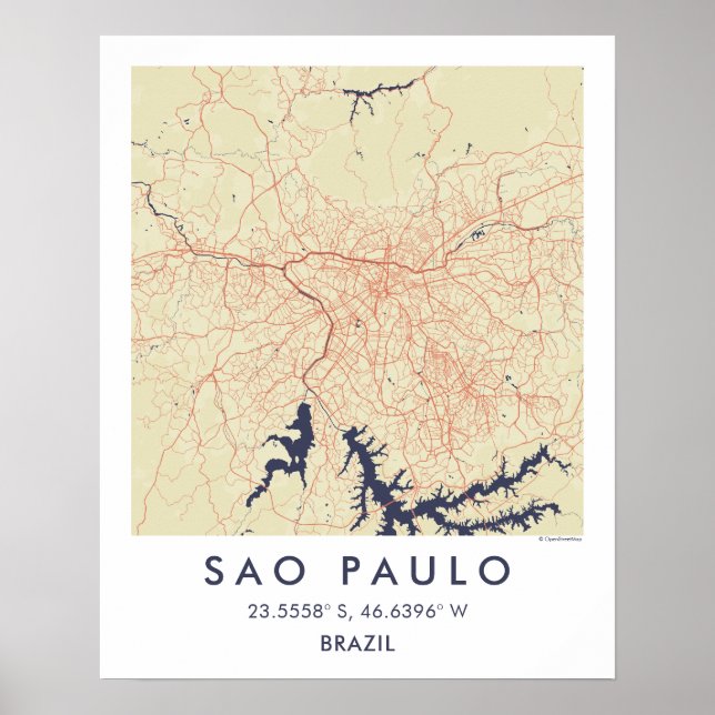 Custom City Map Sao Paulo Brazil Wall Art Poster (Vorne)