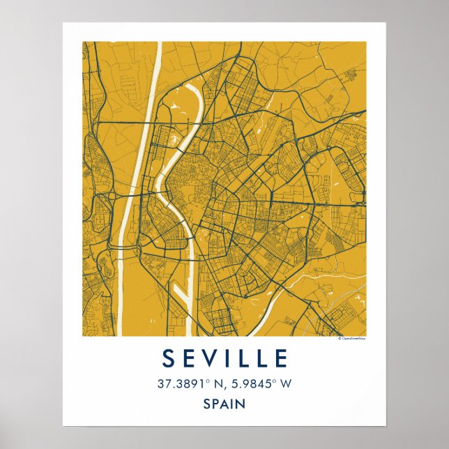 Custom City Map Seville Spain Wall Art Poster (Devant)