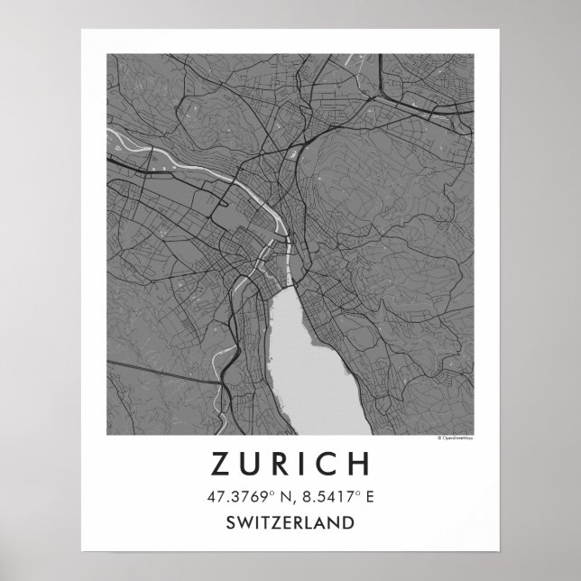 Custom City Map Zurich Switzerland Wall Art Poster (Vorne)