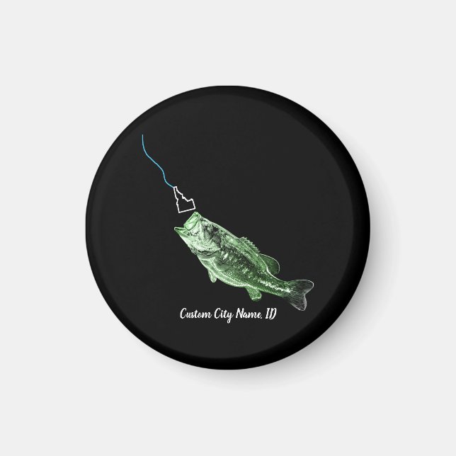 CUSTOM CITY NAME BASS HERE FISHY FISHY STRIKING ID MAGNET (Vorne)