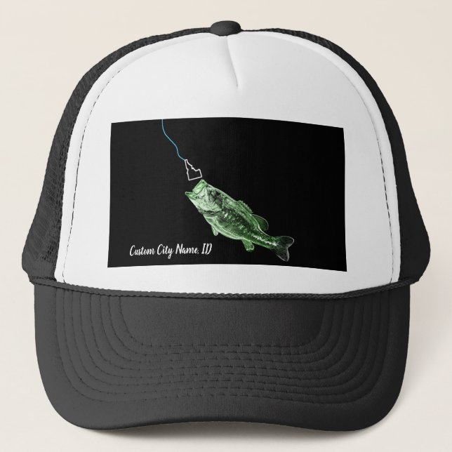CUSTOM CITY NAME BASS HERE FISHY FISHY STRIKING ID TRUCKERKAPPE (Vorderseite)