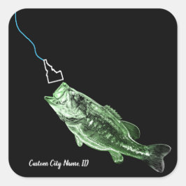 CUSTOM CITY NAME BASS HIER FISHY STRIKING ID QUADRATISCHER AUFKLEBER