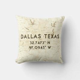 Custom City Staat Map & Coordinates | Dallas TX Kissen