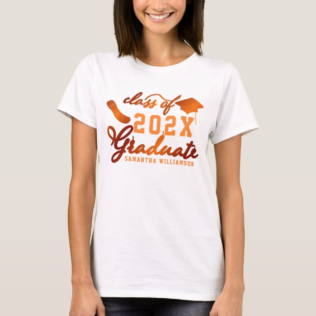 Custom Class of 2025 Graduate Orange Abschluss T-Shirt (Vorderseite)
