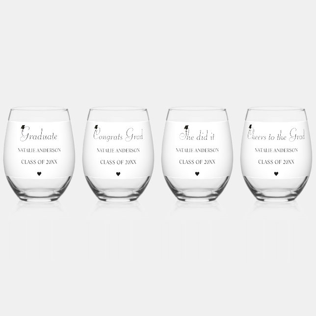 Custom Class of 2026 Graduation Drinkware Set Weinglas Ohne Stiel (Vorderseite)