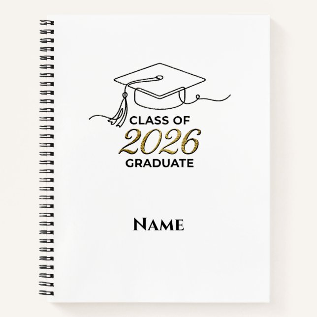 Custom Class of 2026 Graduation Notebook with Gold Notizbuch (Vorderseite)