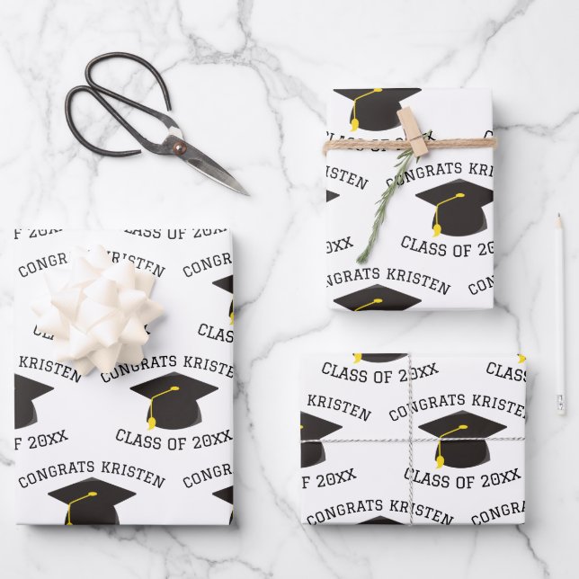 Custom Class of 20xx Black Graduation Cap Gift Geschenkpapier Set (Vorderseite)