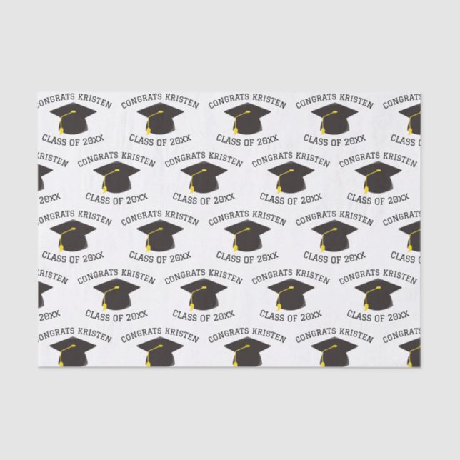 Custom Class of 20xx Black Graduation Cap Gift Seidenpapier (Vorderseite)