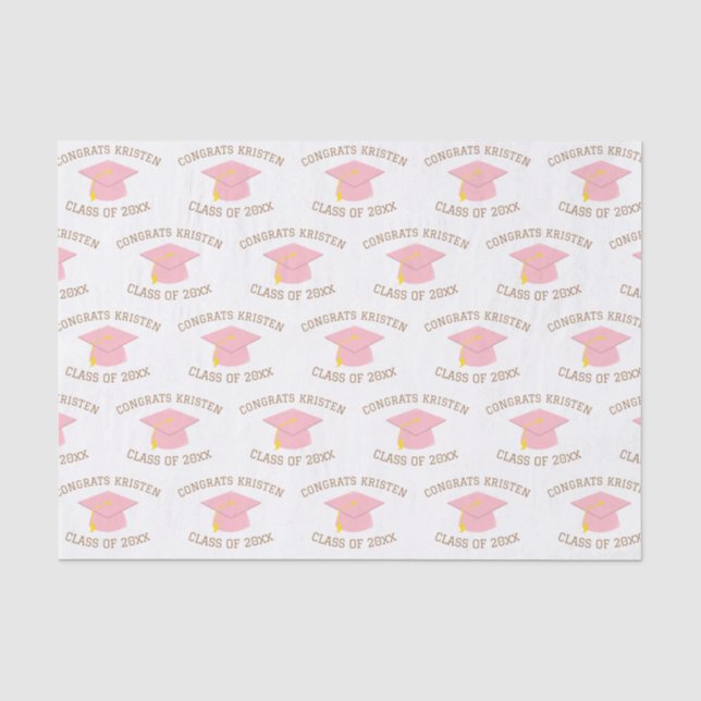 Custom Class of 20xx Pink Graduation Cap Gift Seidenpapier (Vorderseite)