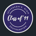 Custom Class of School Graduate Reunion Circle Magnet<br><div class="desc">Simple minimalist chic posh style design of school name inside navy blue circle ring. Customize it with texts of your own choice for school reunion or graduation keepsake.</div>