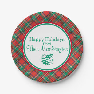 Custom Classic Christmas Kariert Border Pappteller