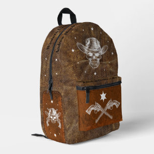 Custom Classic Cowboy and guns Brown Leder 1898 Bedruckter Rucksack