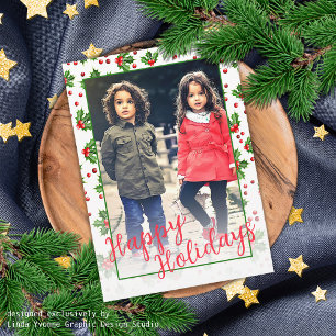 Custom Classic Green Holly Red Berries Feiertagskarte