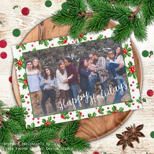 Custom Classic Green Holly Red Berries Feiertagskarte