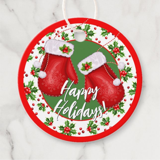Custom Classic Holiday Green Holly Red Berries Geschenkanhänger (Vorderseite)