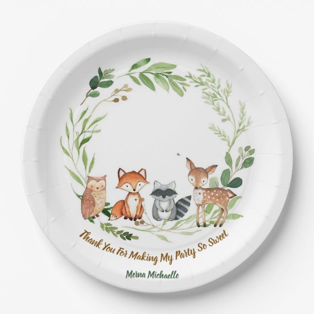  custom classic woodland animals design  pappteller (Vorderseite)