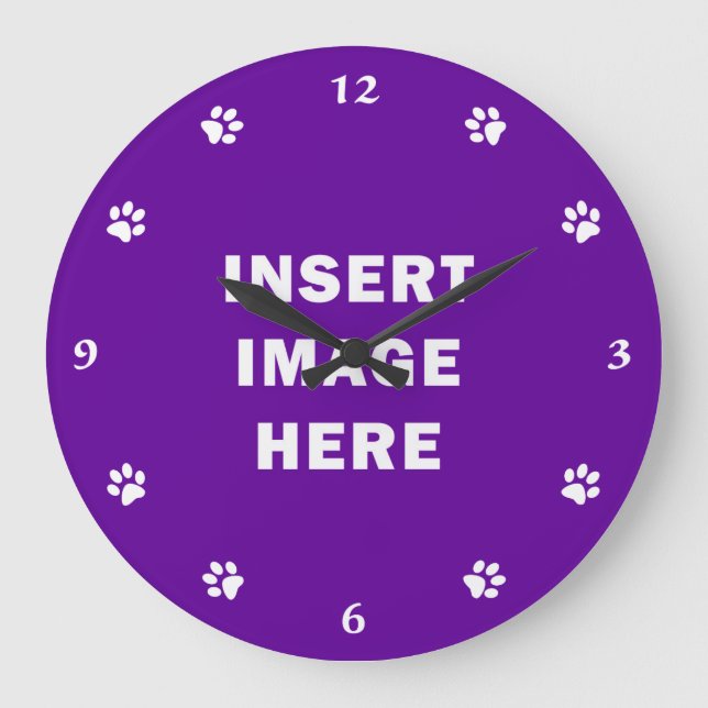Custom Clock Template White Numbers and Paw Prints Große Wanduhr (Vorderseite)