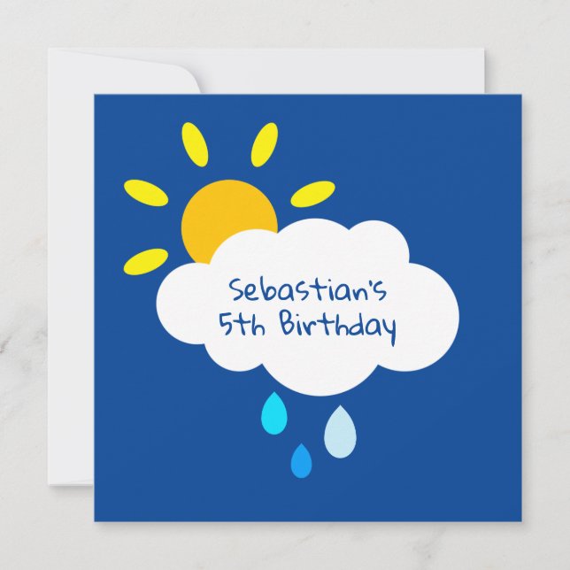 Custom Cloud, Sun & Raindrops Geburtstag einladen (Vorderseite)