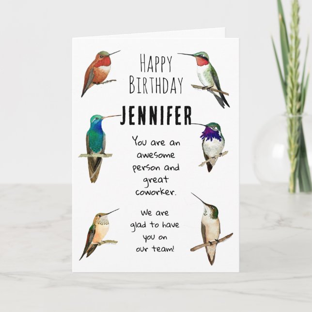 Custom Co-Worker Happy Birthday Hummingbirds Card Karte (Vorderseite)