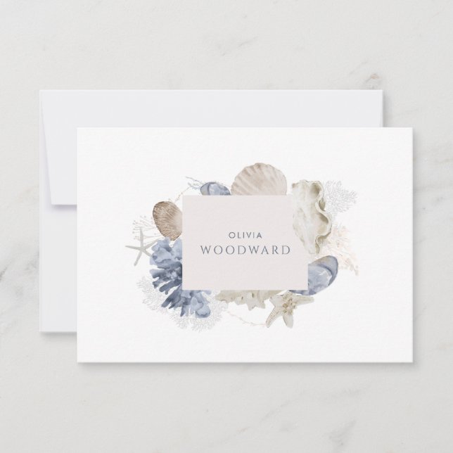 Custom Coastal Watercolor Coral Seashells Mitteilungskarte (Vorderseite)