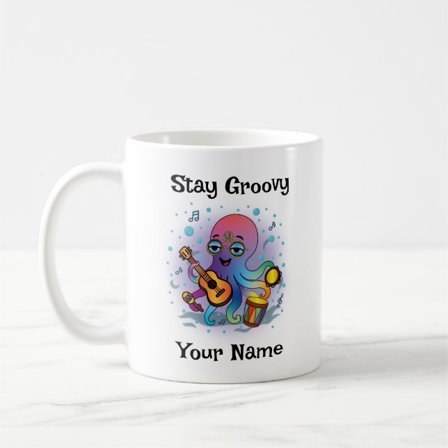 Custom Coffee Mug | Retro Octopus | Name & Text Kaffeetasse (Links)