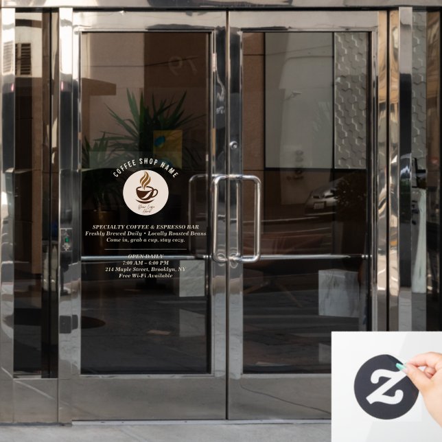 Custom Coffee Shop Window Cling – Personalized  Fensteraufkleber (Büro Tür)