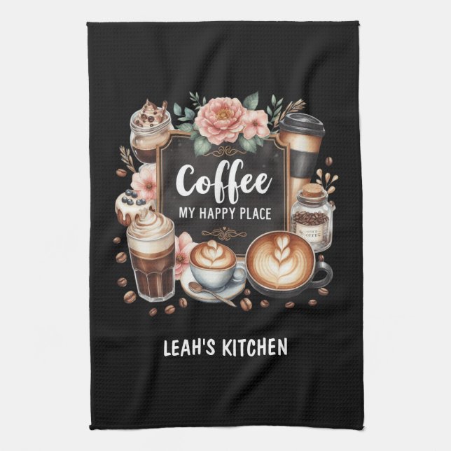 ☕ Custom Coffeecore Kitchen Café Kaffee Happy Plac Geschirrtuch (Vertikal)
