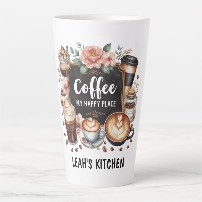 ☕ Custom Coffeecore Kitchen Café Kaffee Happy Plac Milchtasse (Vorderseite)